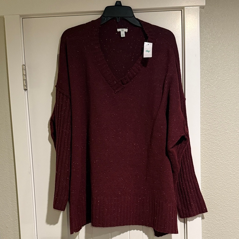 dip Women's V-Neck Maroon Knit Sweater